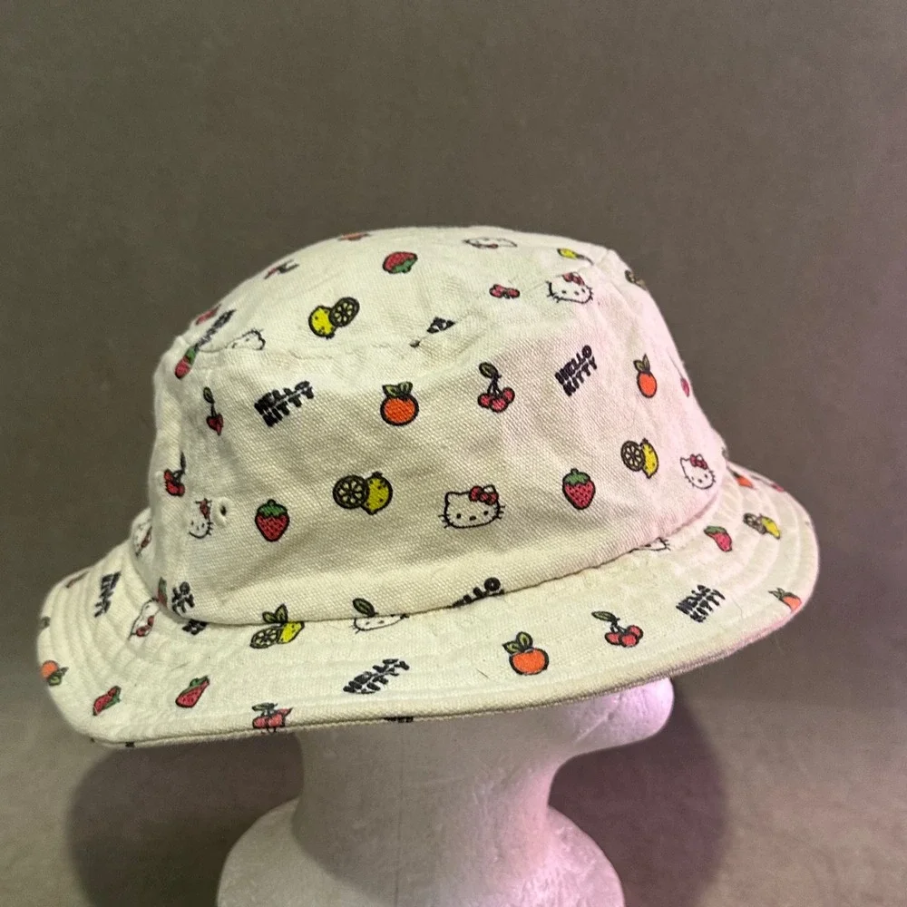 Hello Kitty S/M Embroidered Fruit Bucket Hat Cream Canvas All Over Print Hat